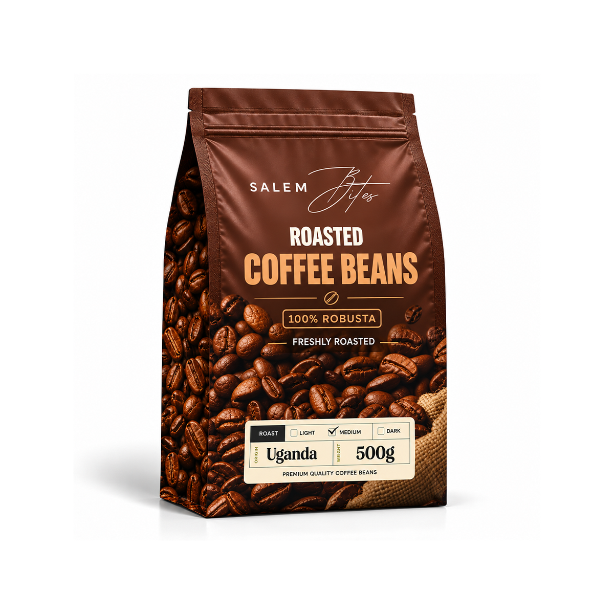 Roasted Coffee Beans — 100% Robusta — 500g pack, front