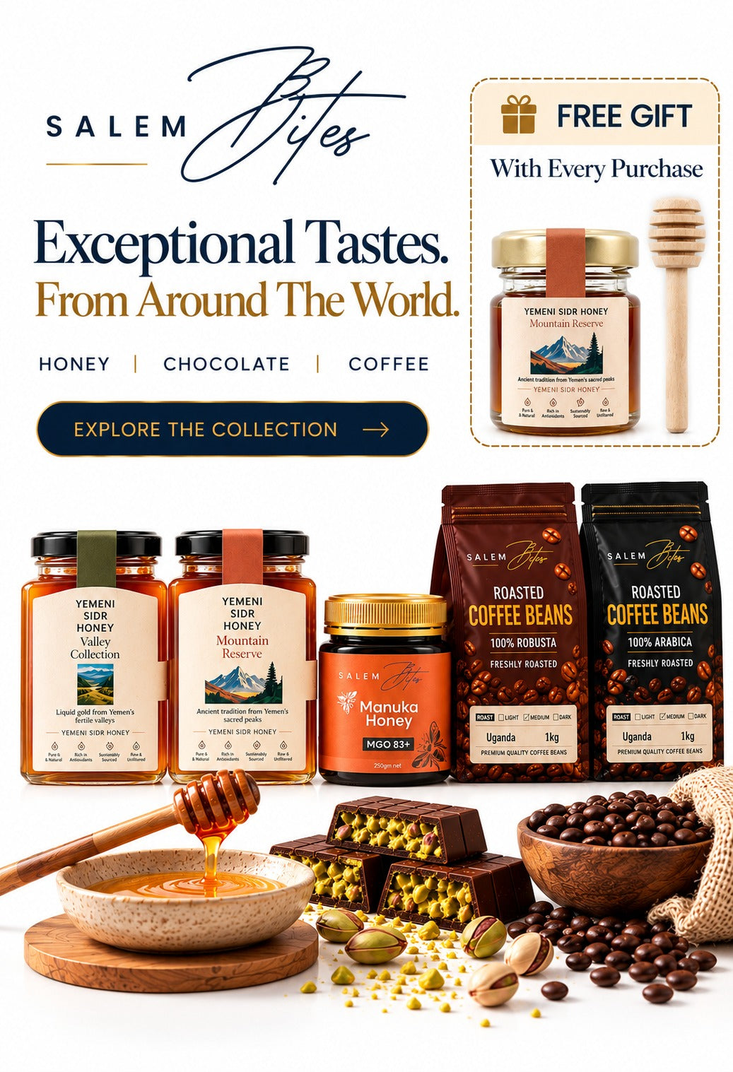 Salem Bites: Yemeni Sidr honey, Mānuka honey, Dubai chocolate and roasted coffee
