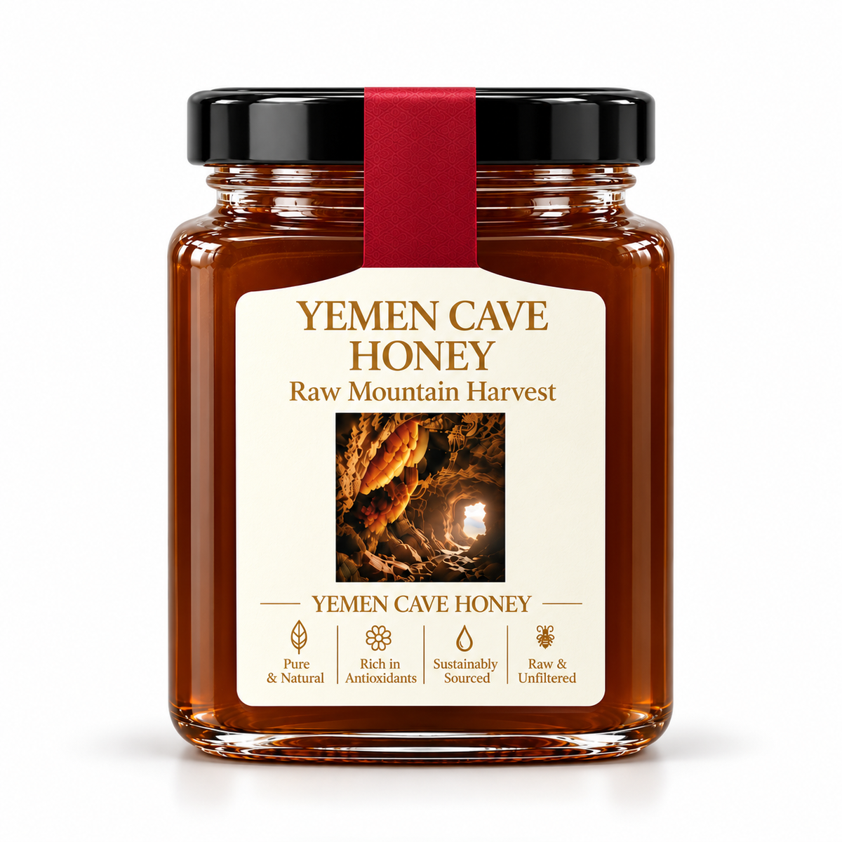 Yemeni Cave Honey — 500g jar, front